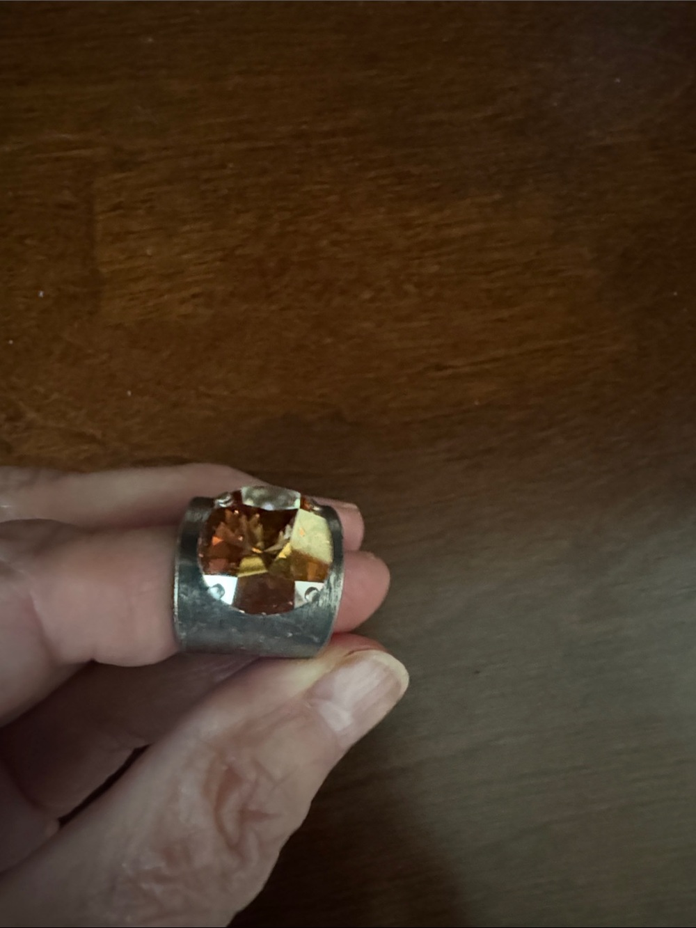 Sterling-Style Wide Band Ring with gold-swarvorski crystal